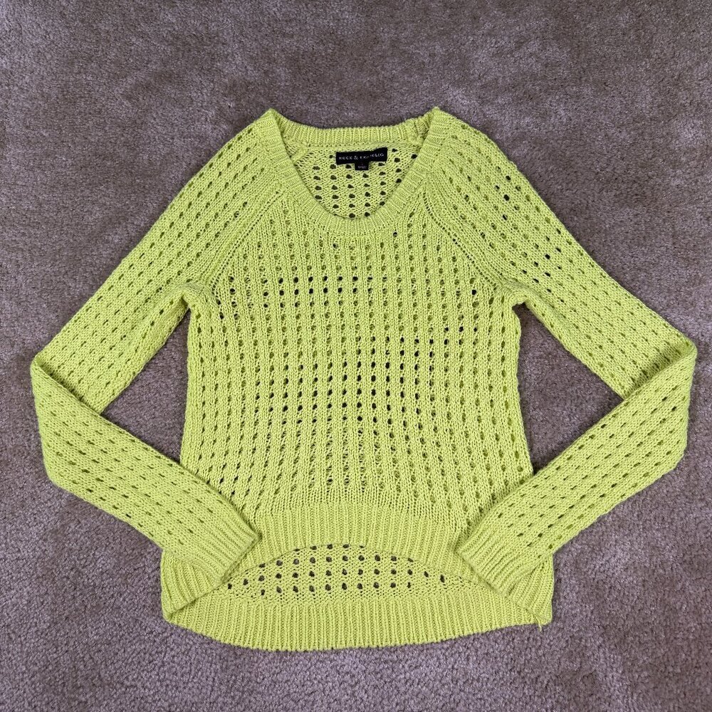 Rock & Republic Sweater Womens Size Small Yellow Open Knit Mesh Goth Grunge F234